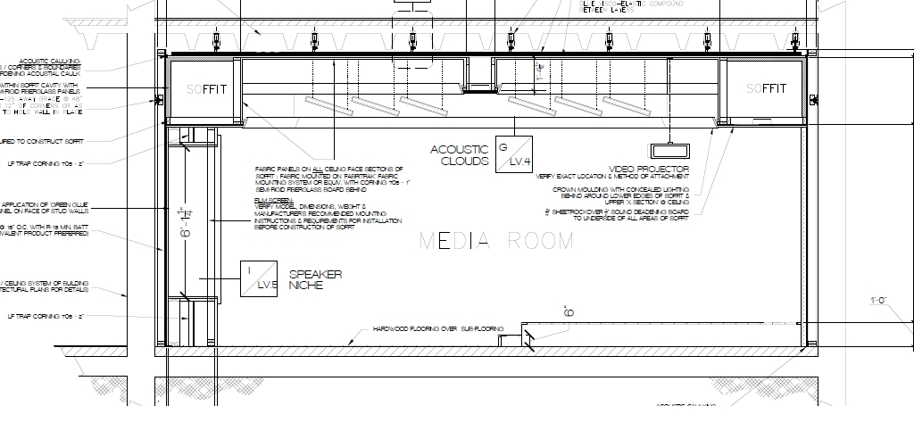 elevation plans of a home theatre system designed by Pure Image in Vancouver.