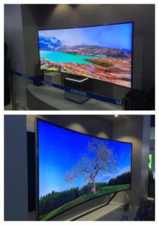 Two Samsung Curved Displays - the "Statue" and the transformable 105" curve