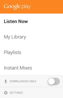 The My Library menu in Google Play Music