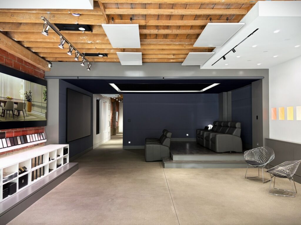 Vancouver Crestron showroom by Pure Image showcasing smart home automation with lighting, shading, and audio systems.