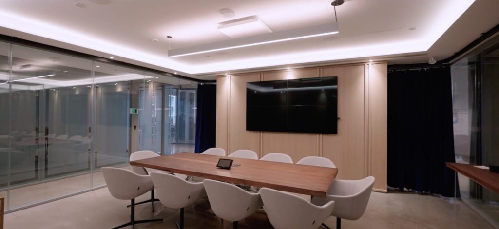 Crestron Commercial Conferencing system and Motorized Drapery built by Crestron Dealer and Installer Pure Image Technology