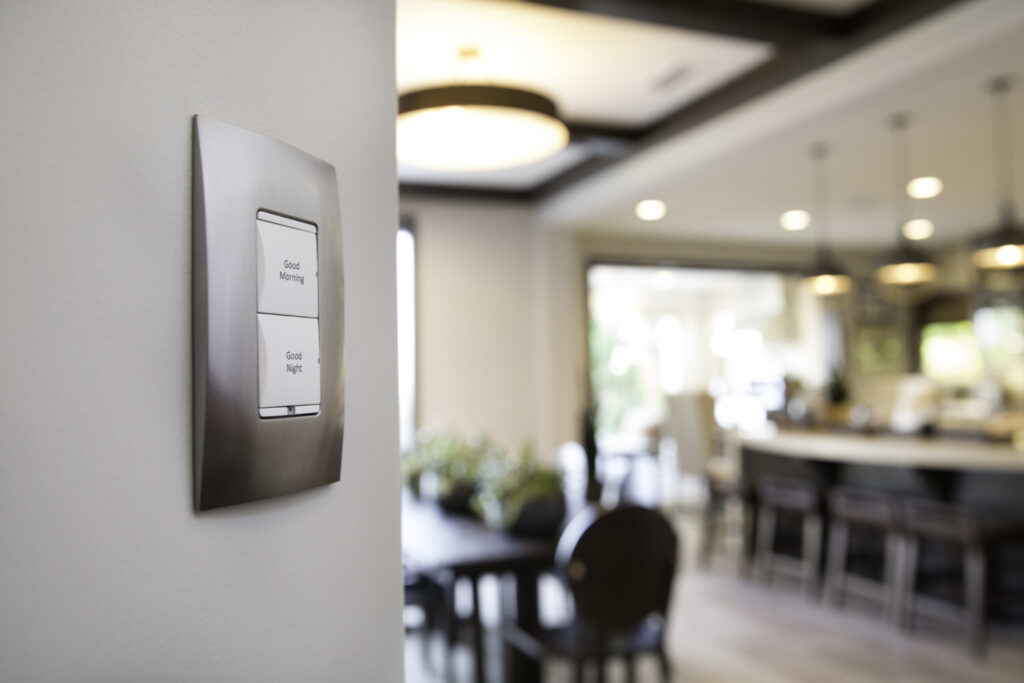 Control4 smart keypad installed on the wall of a custom home in Fort Langley, BC for seamless automation control