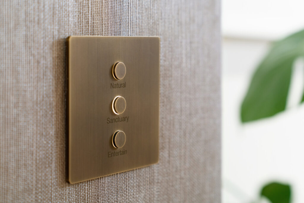 Lutron HomeWorks Alisse keypad featuring a sophisticated design and premium smart lighting control