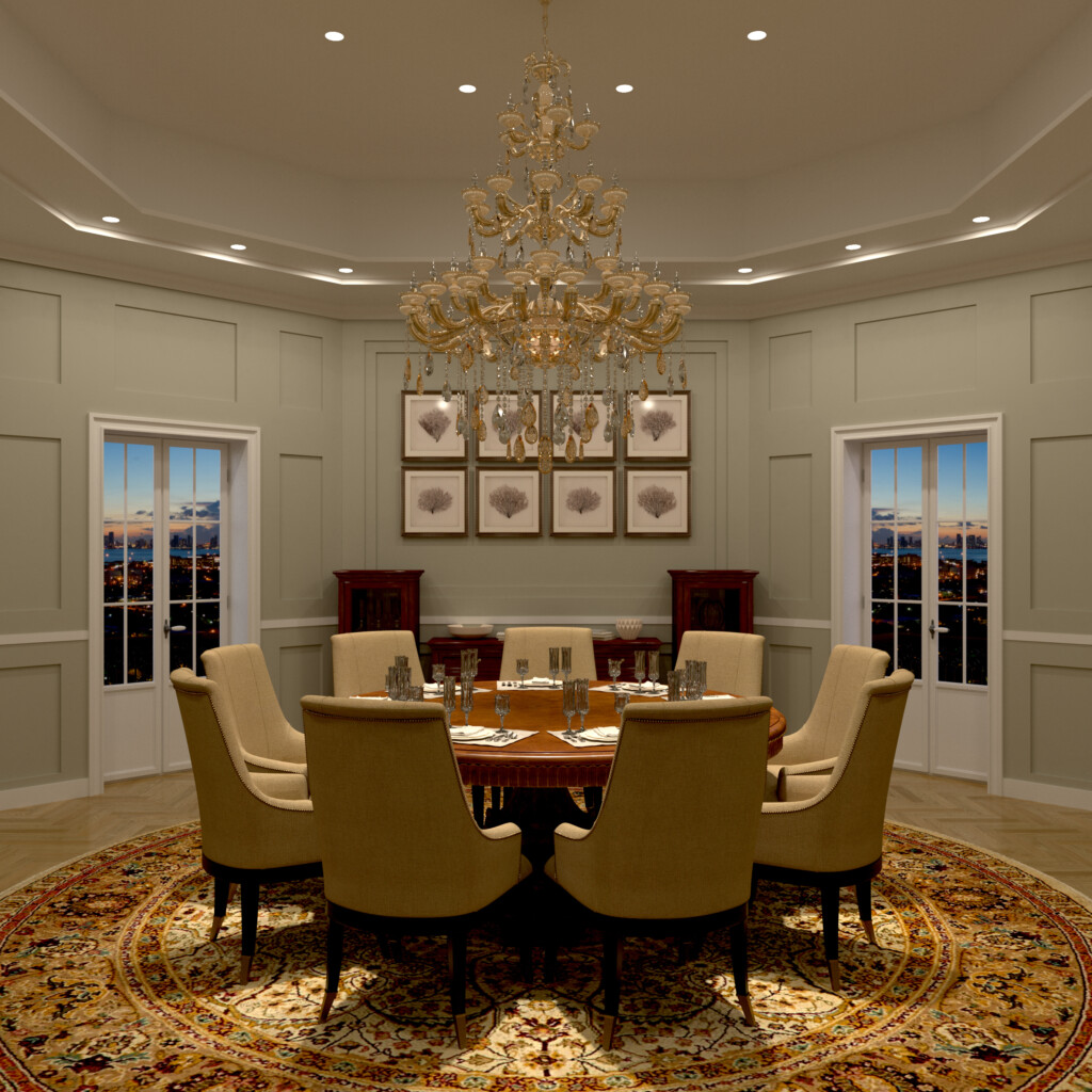 Elegant dining room in Vancouver illuminated by Lutron Ketra lighting for dynamic and customizable ambiance