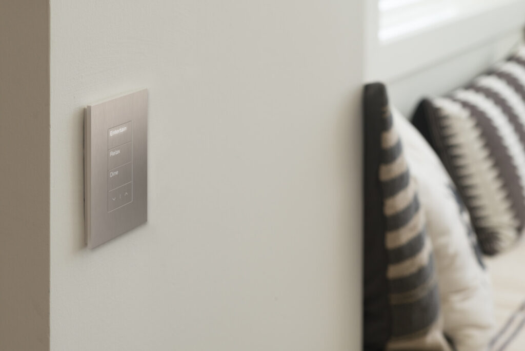 Lutron Palladiom keypad in brushed nickel finish — elegant Lutron lighting control design for luxury homes by Pure Image Vancouver, Victoria, Whistler and Calgary smart home automation company