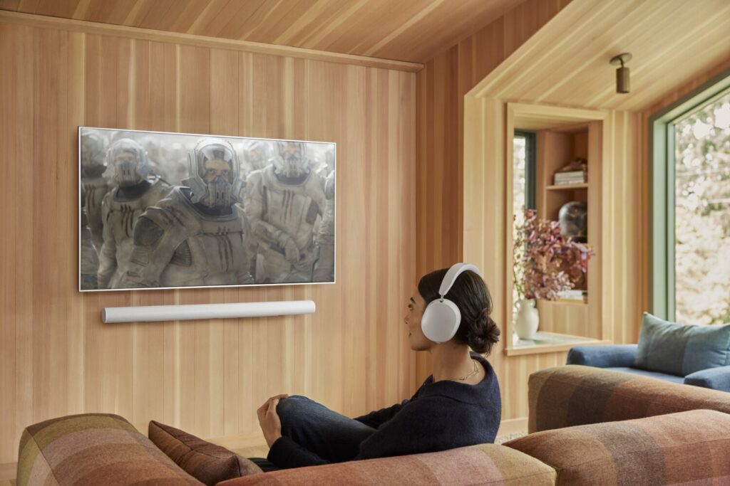 A Sonos soundbar and wireless subwoofer paired together for rich, immersive sound. The minimalist design blends seamlessly into the space, while delivering deep bass, crisp dialogue, and effortless control—all through the Sonos app or voice assistant. A perfect solution for modern home entertainment.