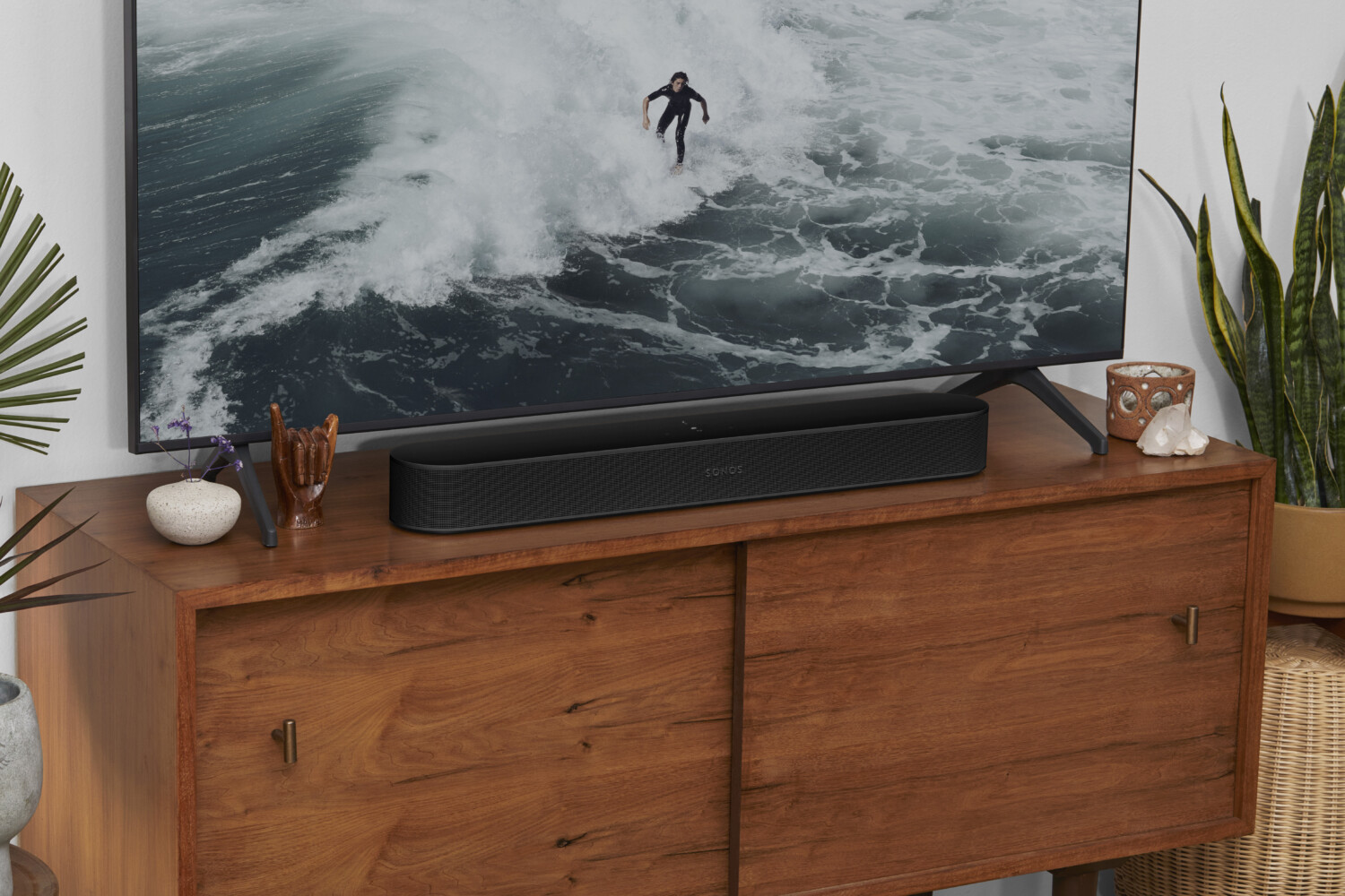 Sonos Beam Gen 2 soundbar, delivering rich sound and Dolby Atmos for a compact yet powerful home theater experience