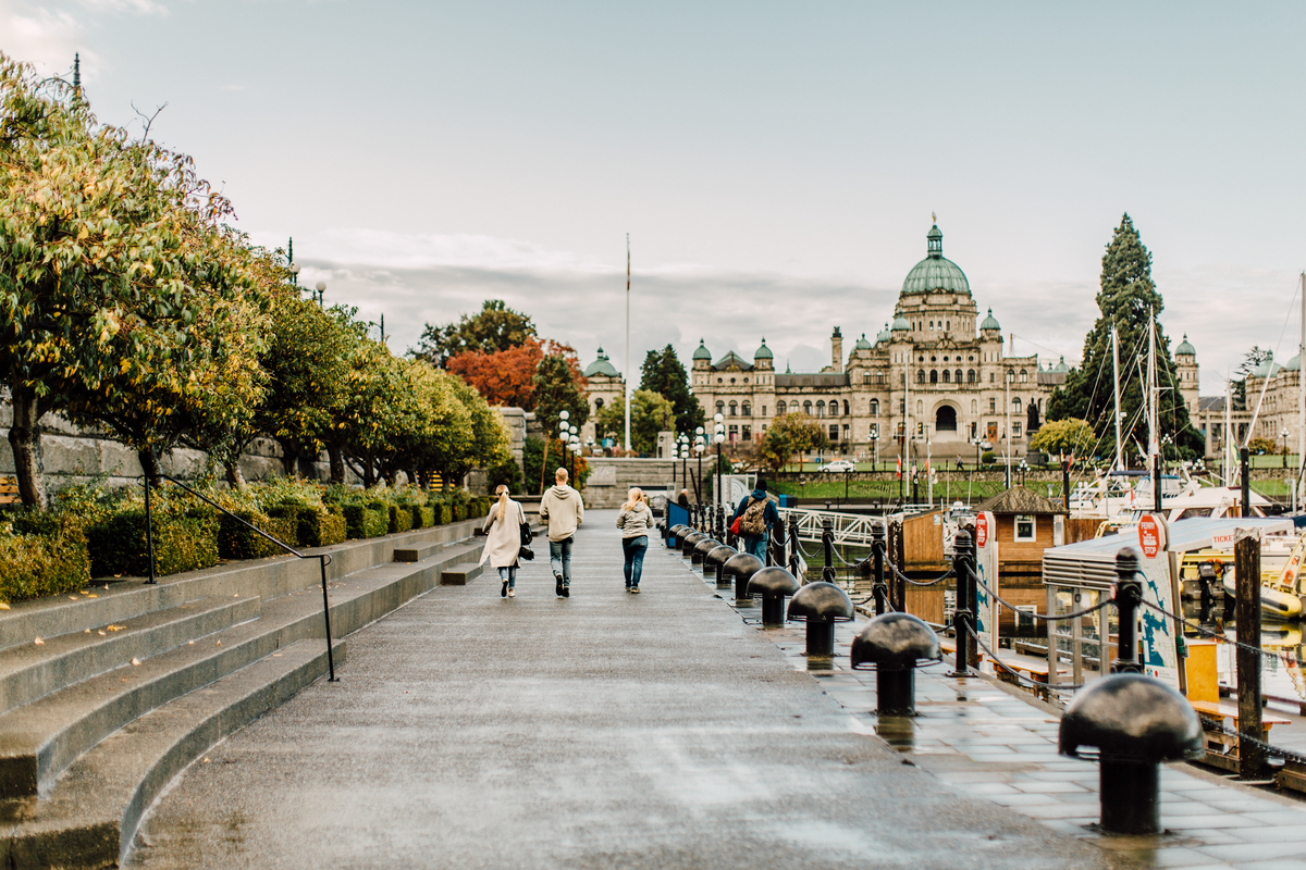 Victoria inner harbour walkway with the Parliament Buildings behind