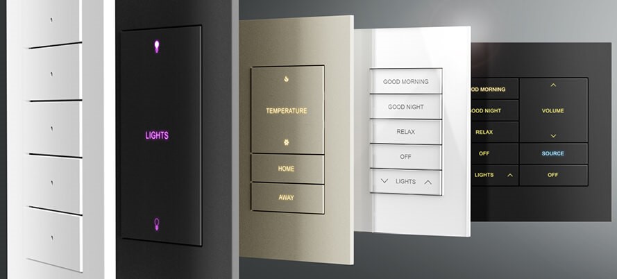 Crestron Horizon Keypads in various finishes and configurations for customizable smart lighting control