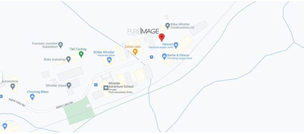 Map showing the location of Pure Image's Whistler office, available by appointment for custom smart home solutions