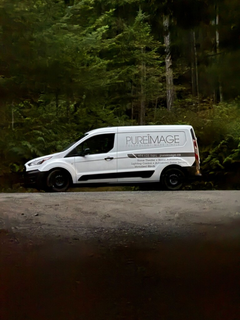 Pure Image smart home installation van on the Sea to Sky corridor — home automation, lighting control, home theatre and motorized blinds service in Whistler 