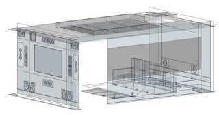 3D CAD home theatre design rendering showing speaker placement, screen wall and acoustic layout — custom luxury home theatre design by Pure Image Vancouver BC